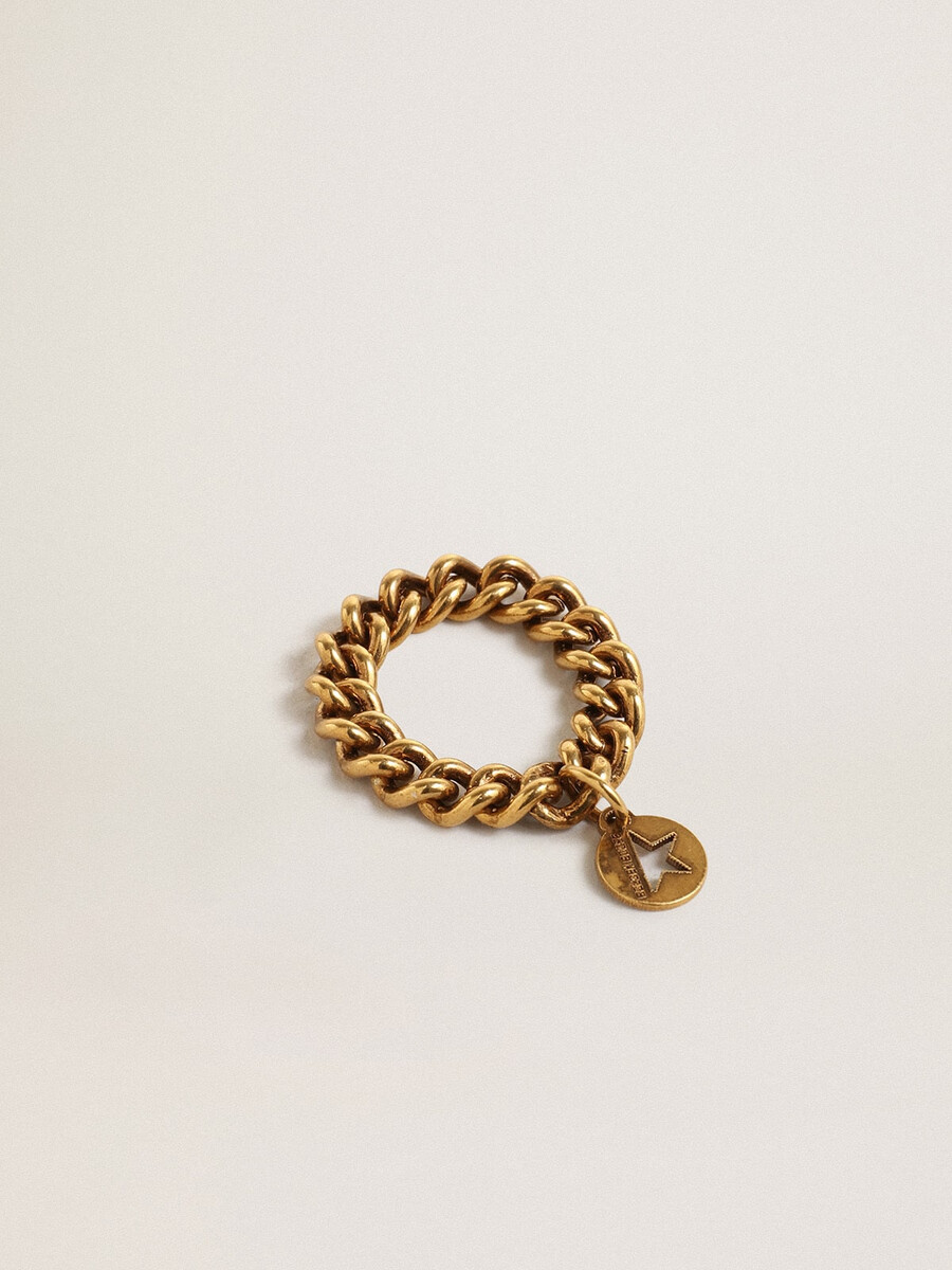 ring in antiek goudkleur met flexibele schakels