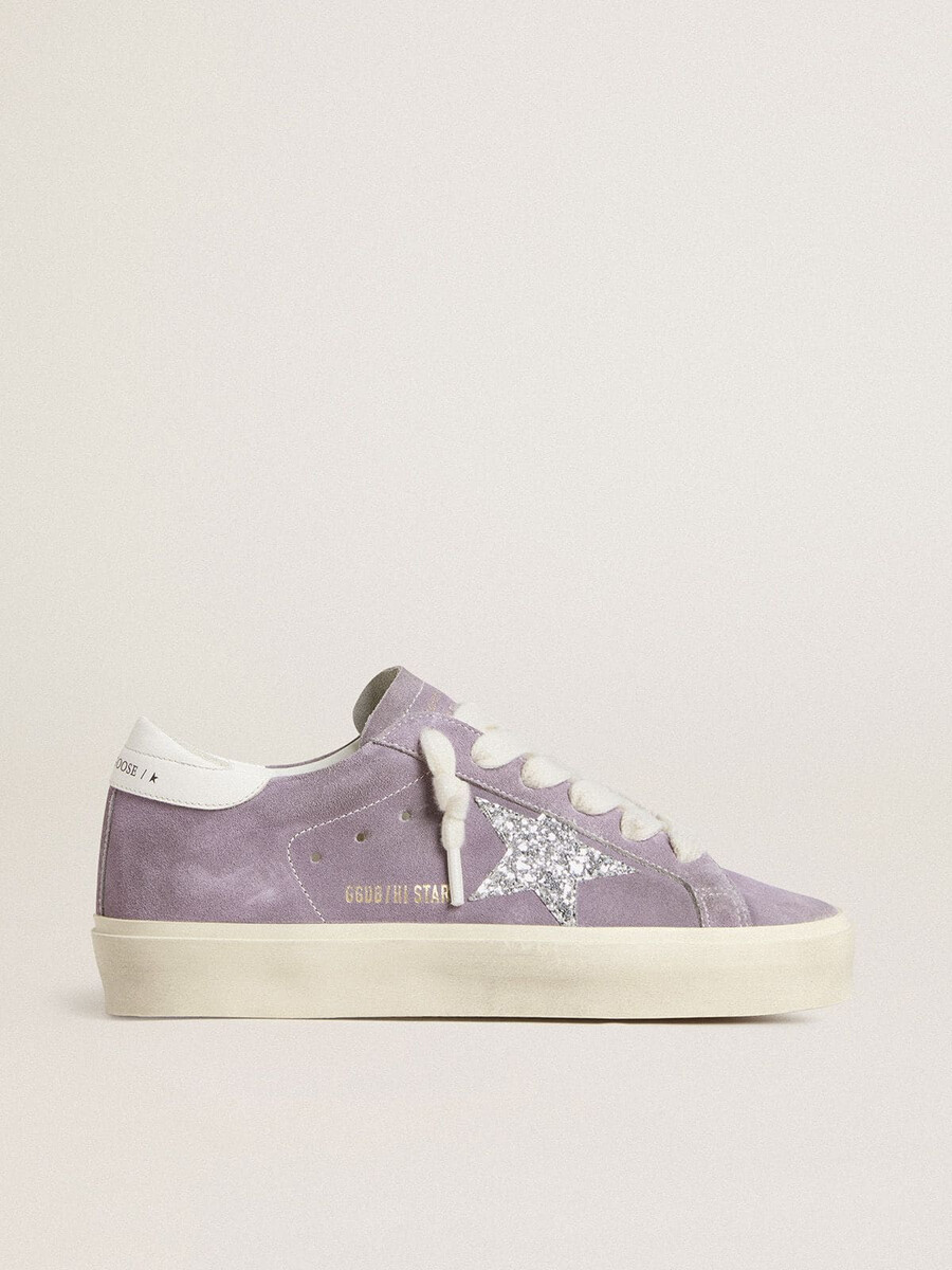 dames hi star in paars suède met zilveren glitterster
