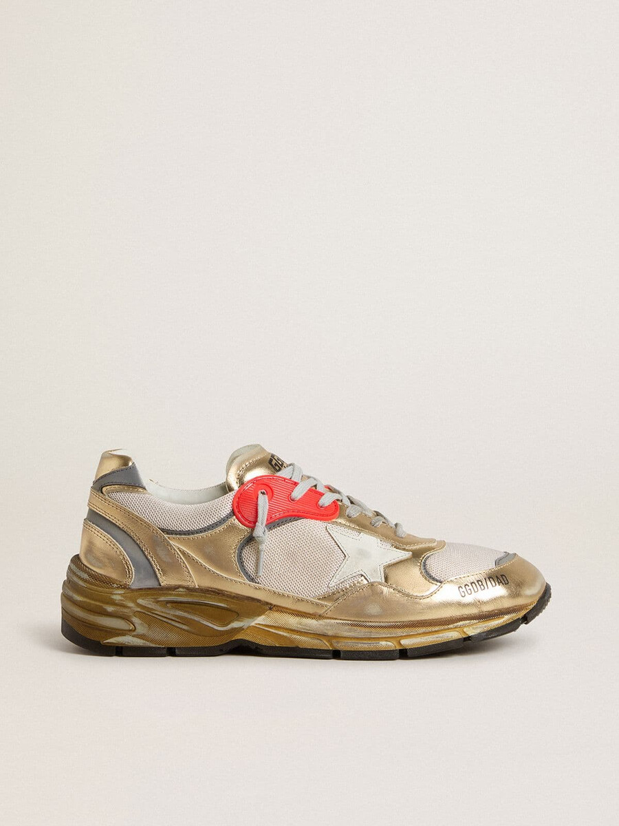 heren dad-star van mesh en goudkleurig leer met witte leren ster.