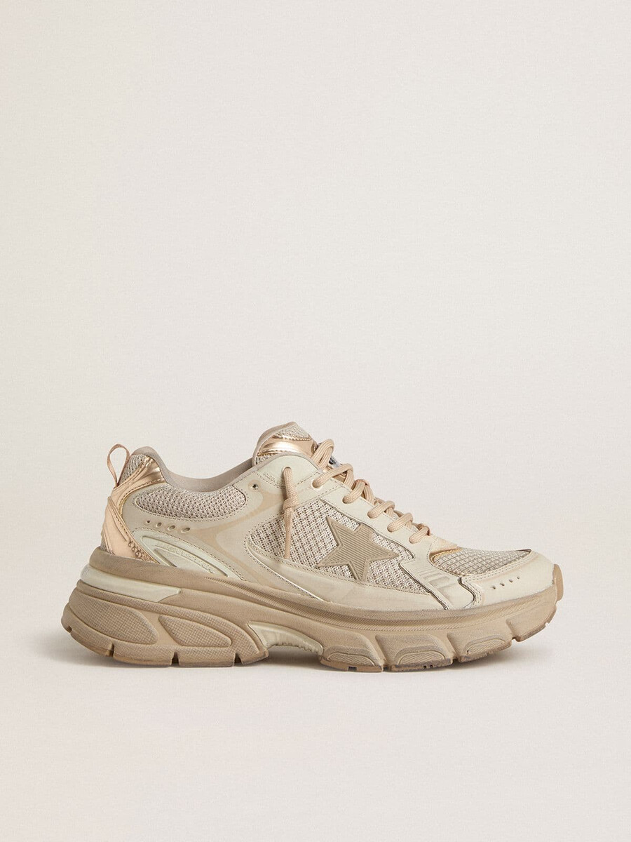 dames lightstar in duifgrijs leer en mesh met beige tpu-ster