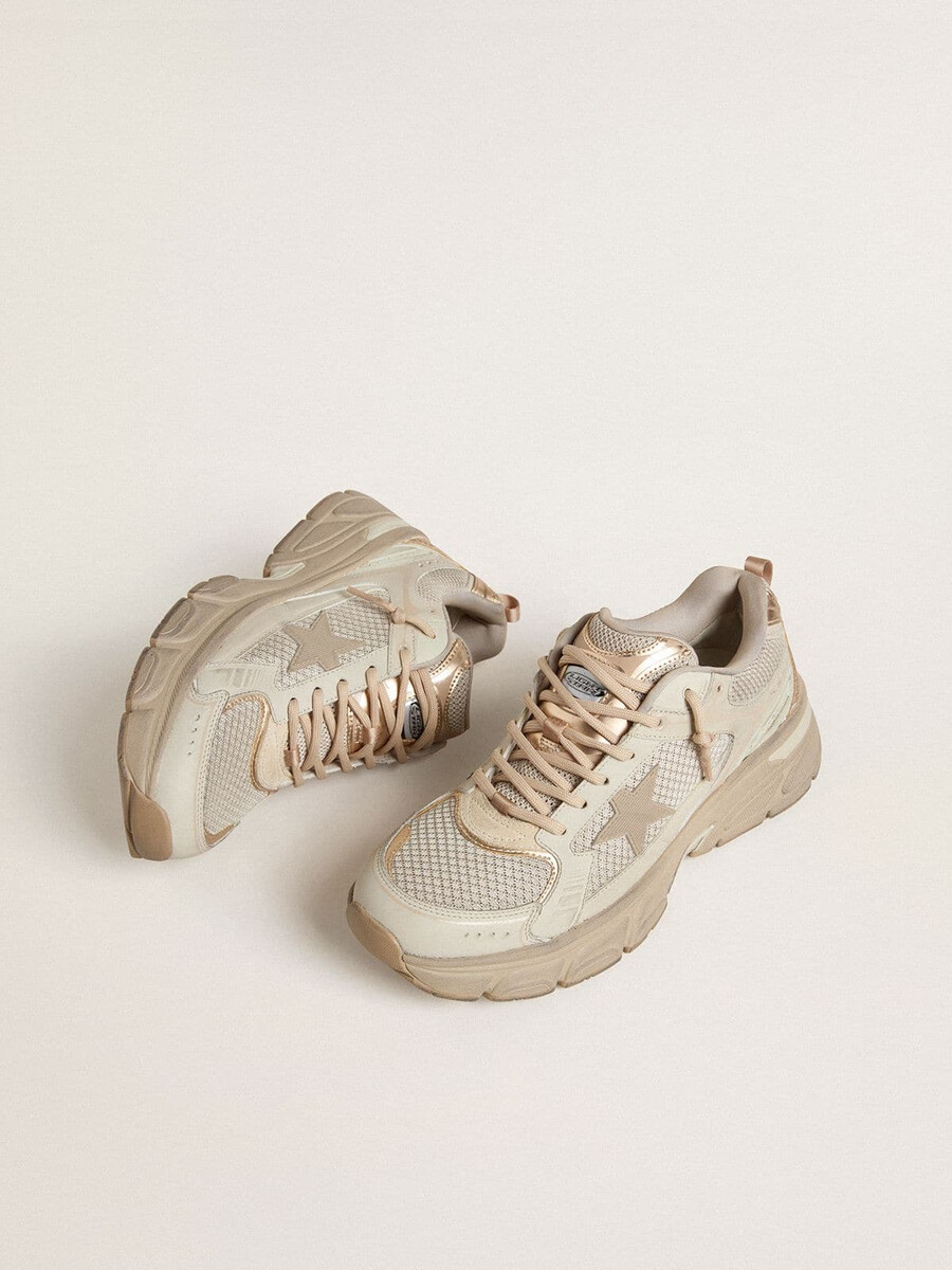 dames lightstar in duifgrijs leer en mesh met beige tpu-ster