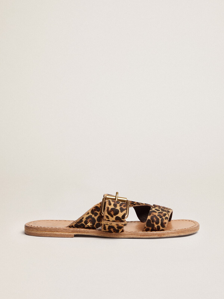 sandalen van luipaardprint ponyhuid voor dames margaret