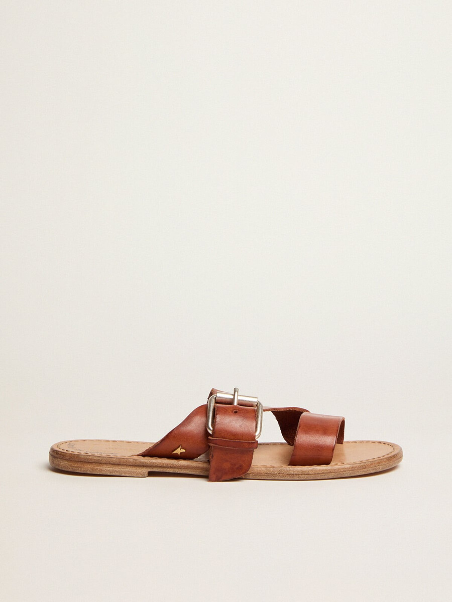 margaret platte sandalen van met hars gecoat leer