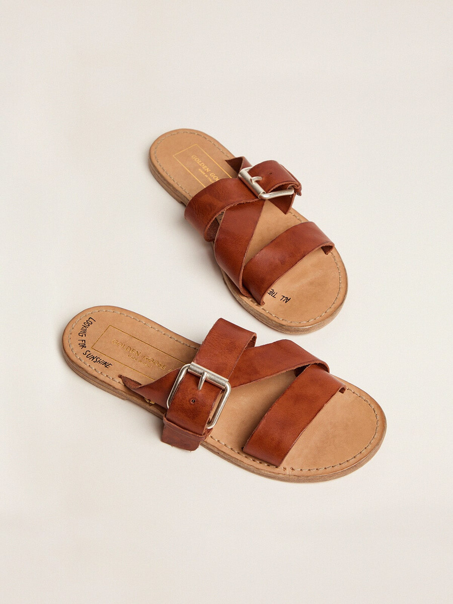 margaret platte sandalen van met hars gecoat leer