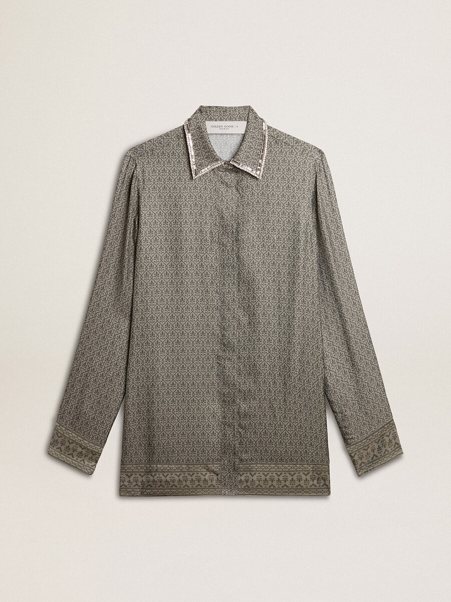 damesblouse van groene viscose-zijde met bloemenprint