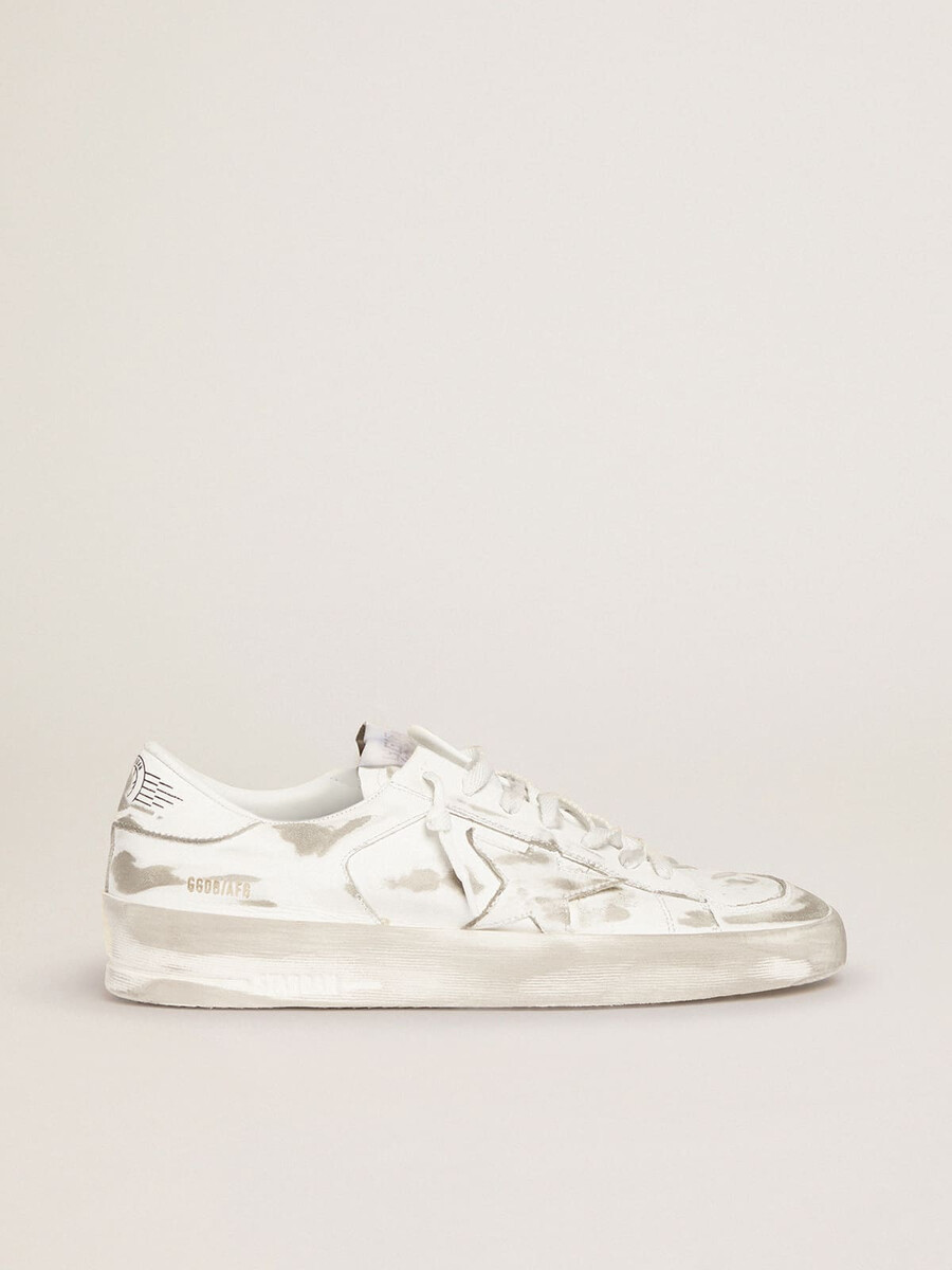 stardan sneakers van wit leer met een gebruikte look.
