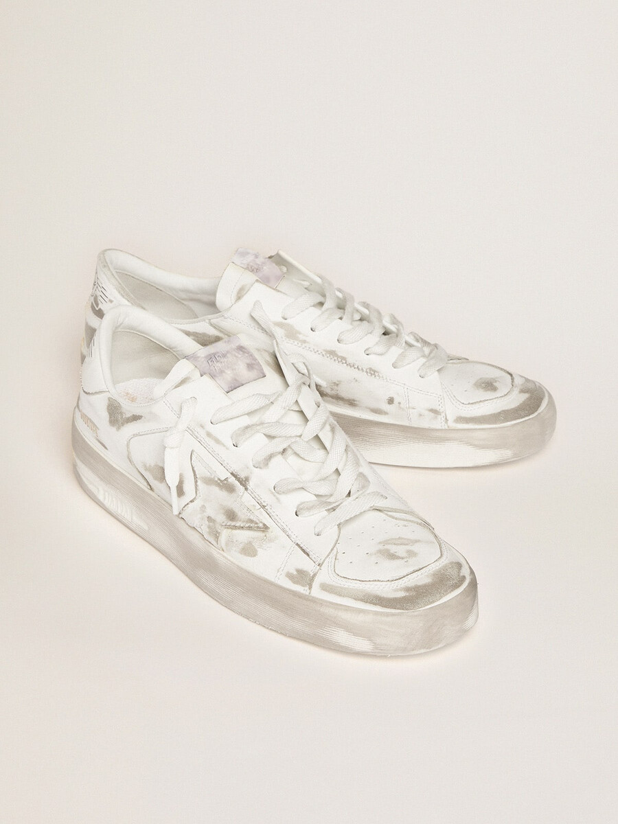 stardan sneakers van wit leer met een gebruikte look.