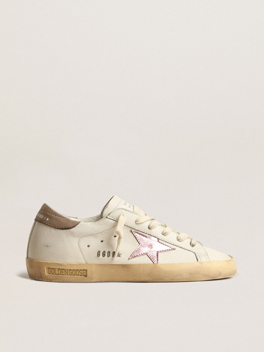 dames superster in wit nappaleer met roze metallic leren ster