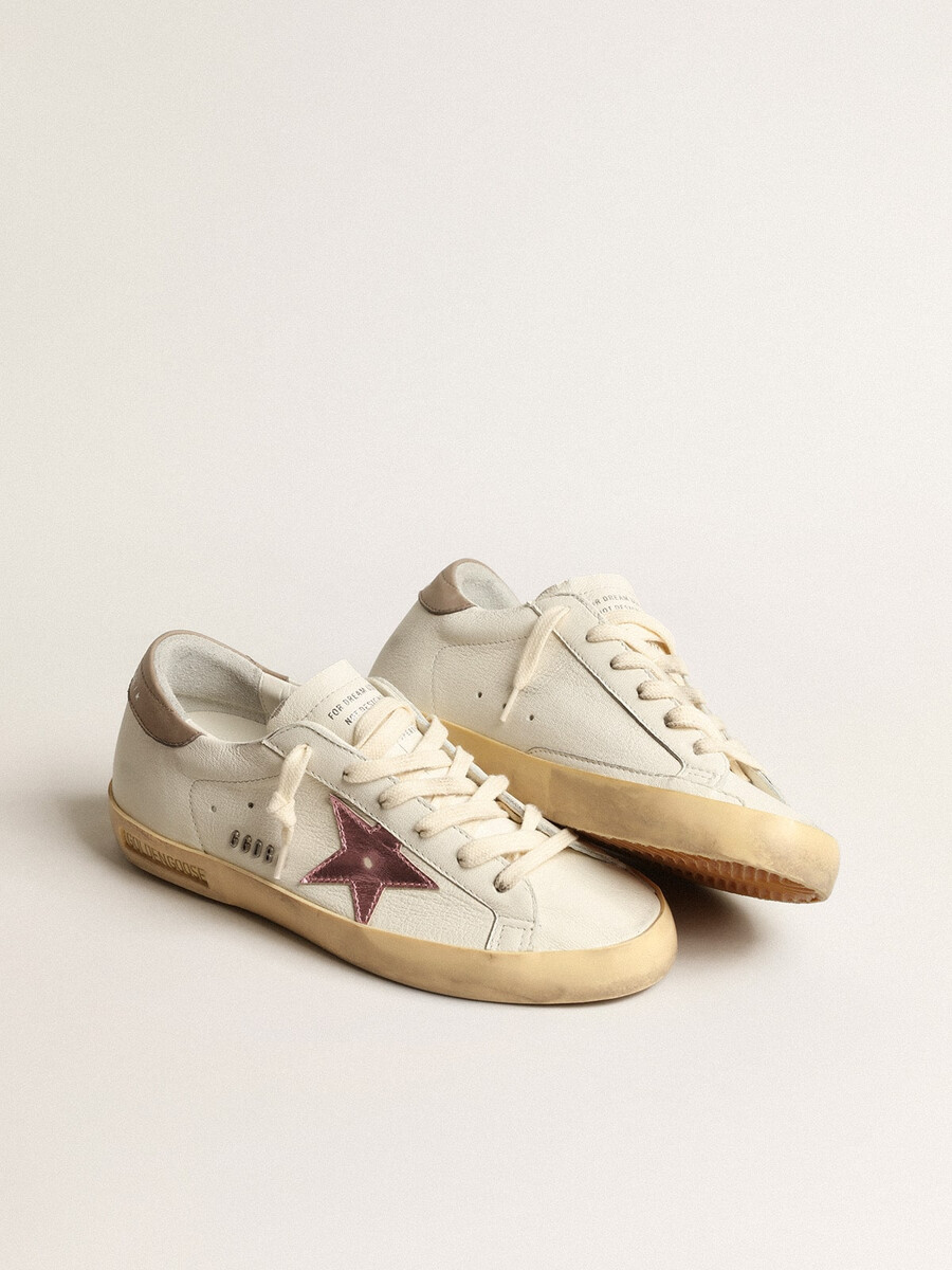 dames superster in wit nappaleer met roze metallic leren ster