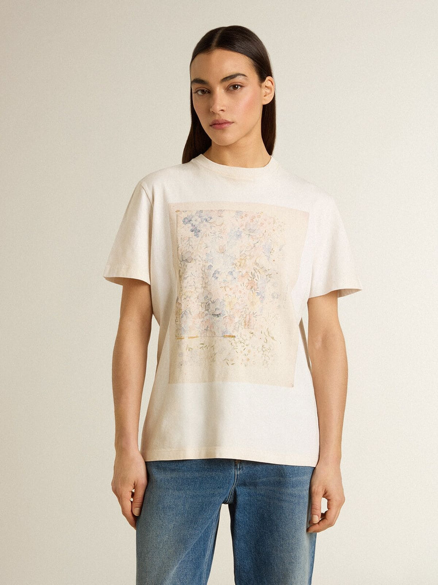 wit dames-t-shirt met bloemenprint