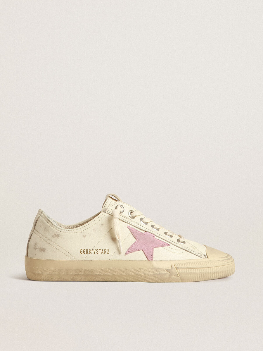 v-star in beige nappaleer met oudroze suède ster