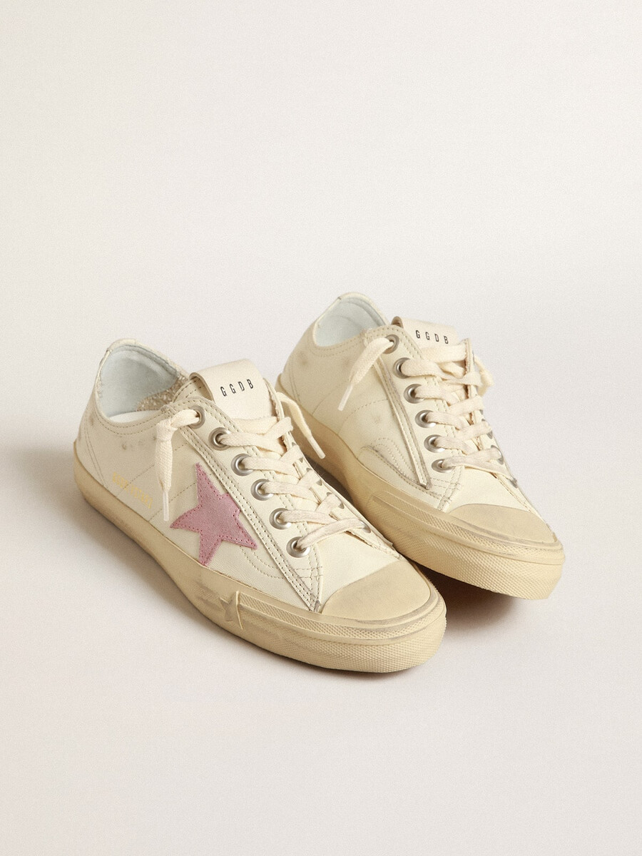 v-star in beige nappaleer met oudroze suède ster